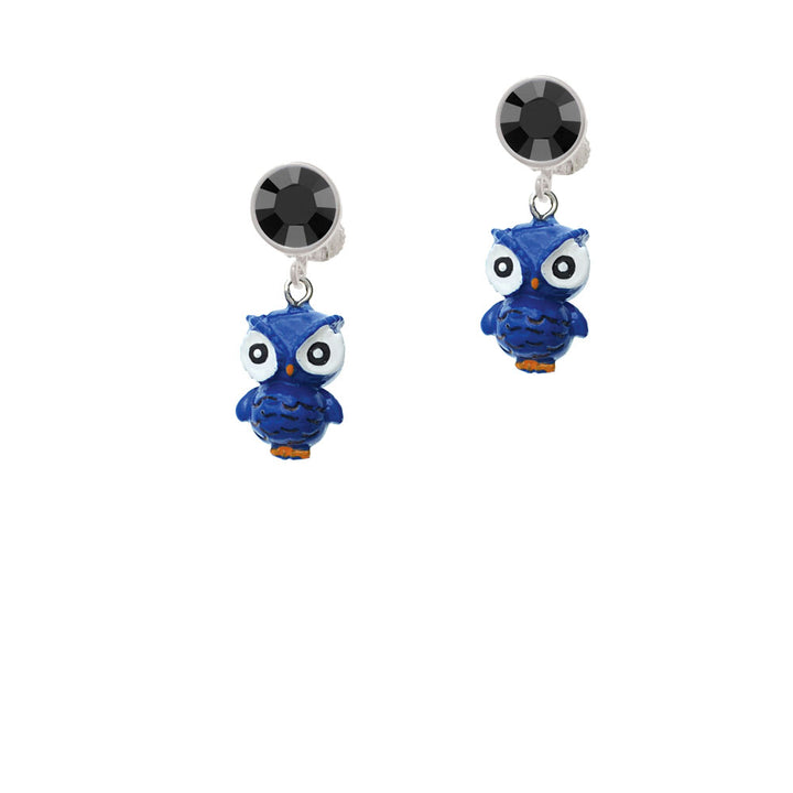 Resin Blue Snow Owl Crystal Clip On Earrings Image 3