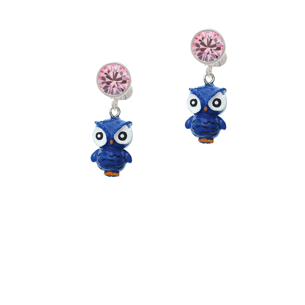 Resin Blue Snow Owl Crystal Clip On Earrings Image 4