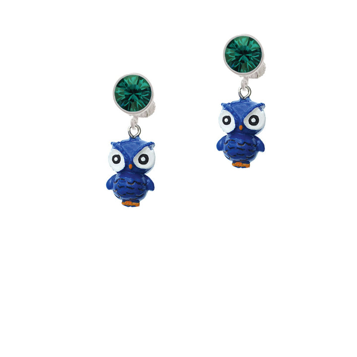 Resin Blue Snow Owl Crystal Clip On Earrings Image 6