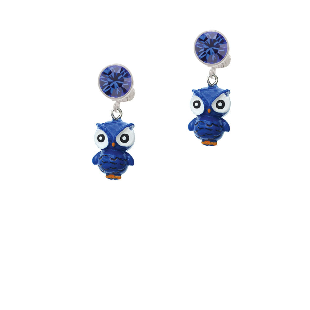 Resin Blue Snow Owl Crystal Clip On Earrings Image 7