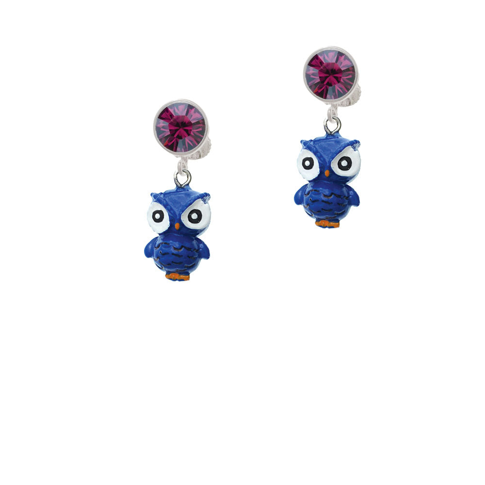 Resin Blue Snow Owl Crystal Clip On Earrings Image 8