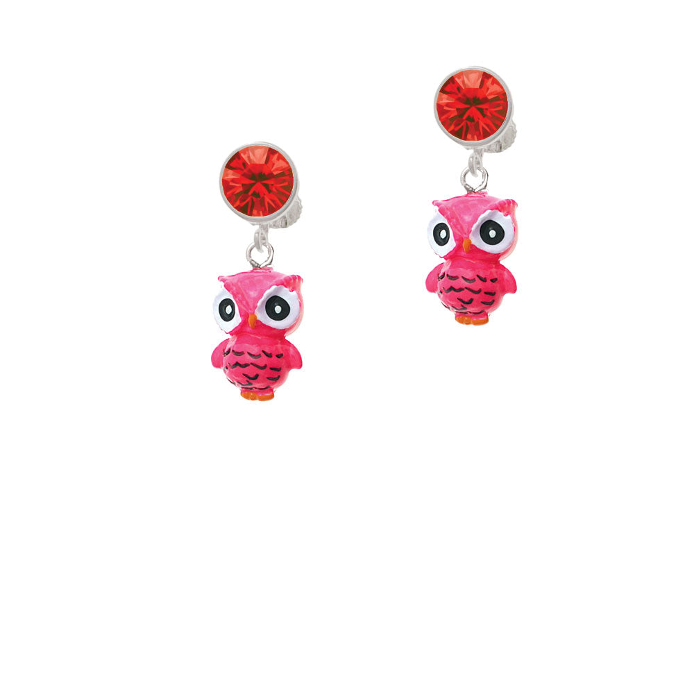 Resin Hot Pink Snow Owl Crystal Clip On Earrings Image 4