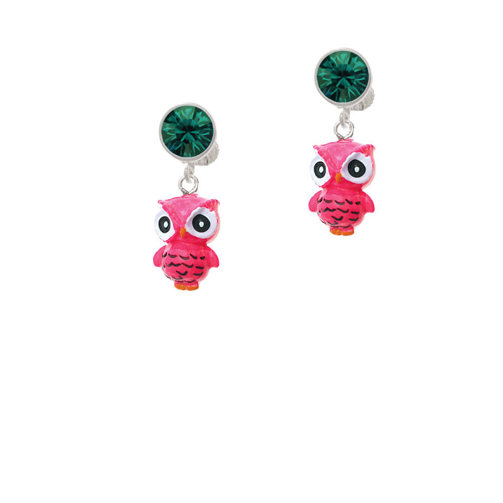 Resin Hot Pink Snow Owl Crystal Clip On Earrings Image 6