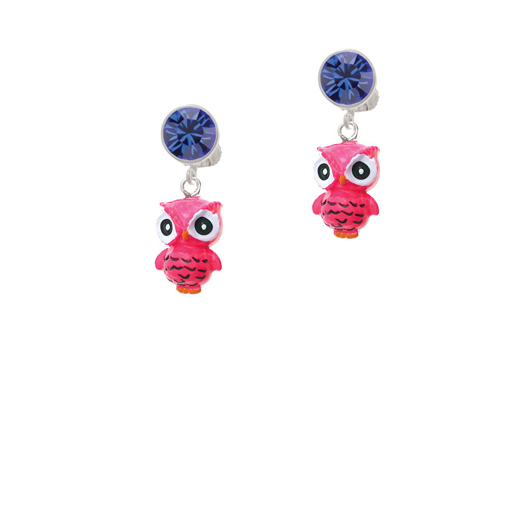 Resin Hot Pink Snow Owl Crystal Clip On Earrings Image 7