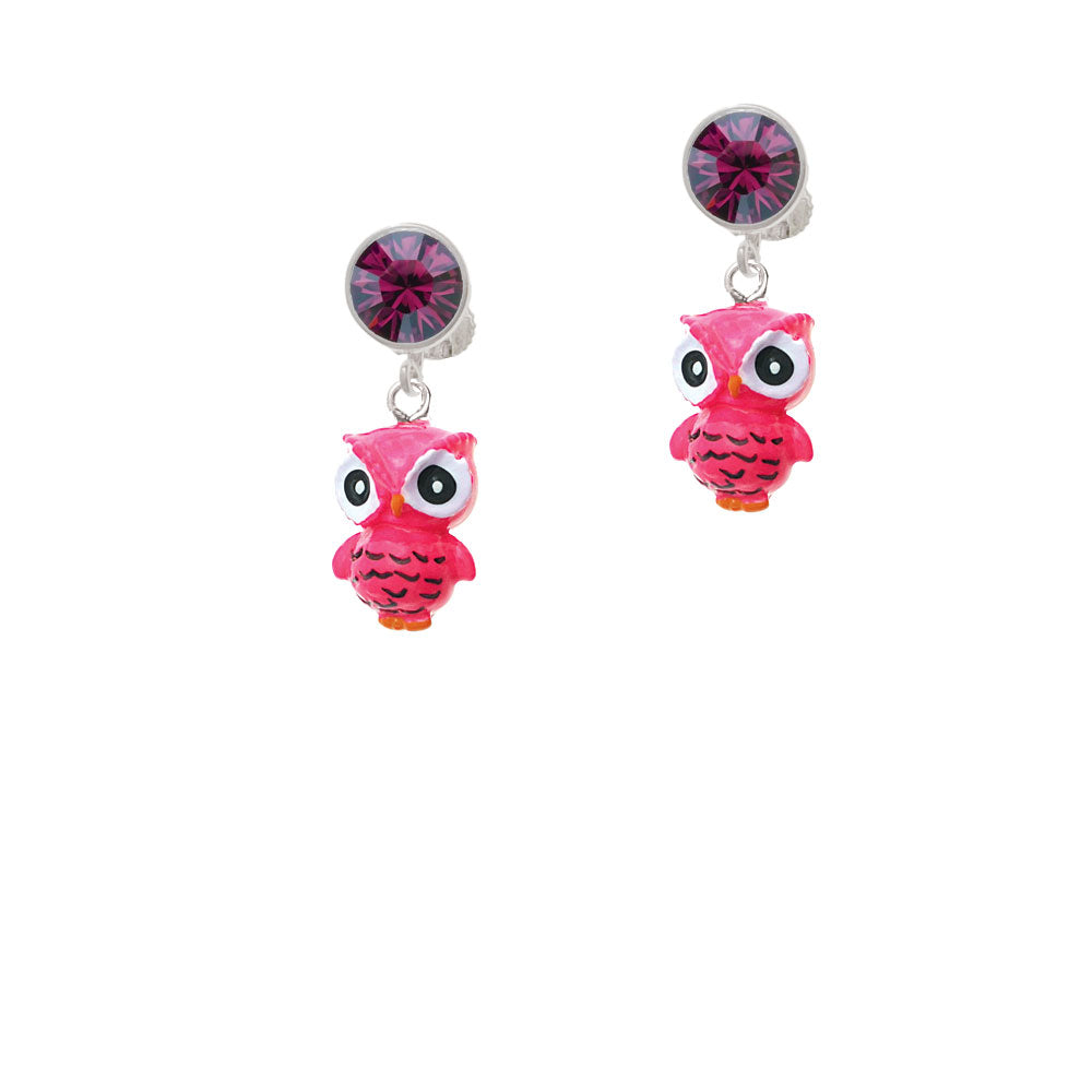 Resin Hot Pink Snow Owl Crystal Clip On Earrings Image 8