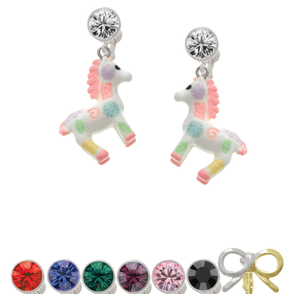 Resin Pastel Paint Pony Crystal Clip On Earrings Image 1