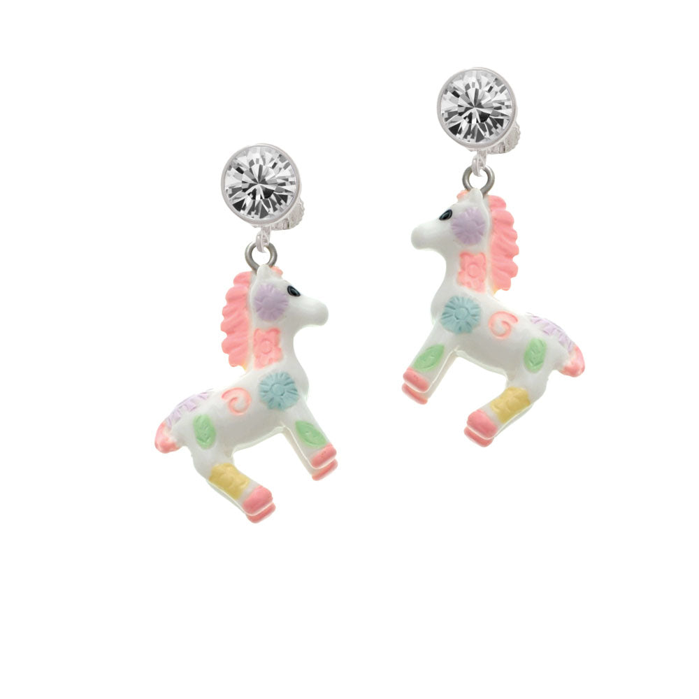 Resin Pastel Paint Pony Crystal Clip On Earrings Image 2