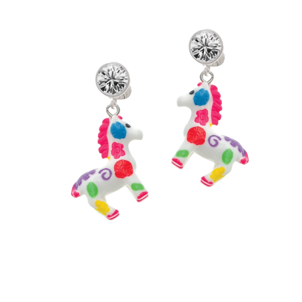 Resin Bright Paint Pony Crystal Clip On Earrings Image 1