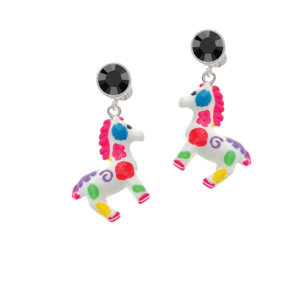 Resin Bright Paint Pony Crystal Clip On Earrings Image 3