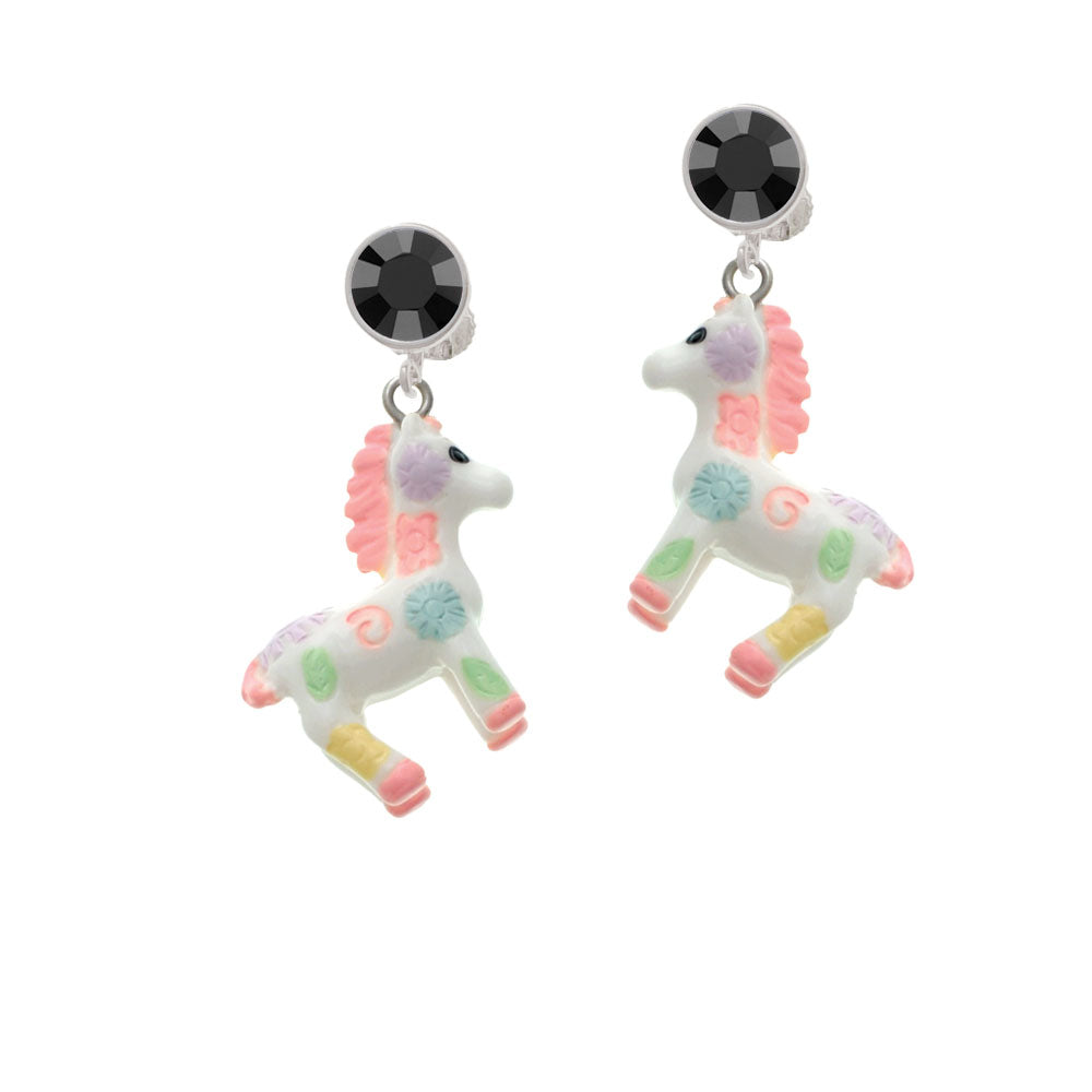 Resin Pastel Paint Pony Crystal Clip On Earrings Image 3