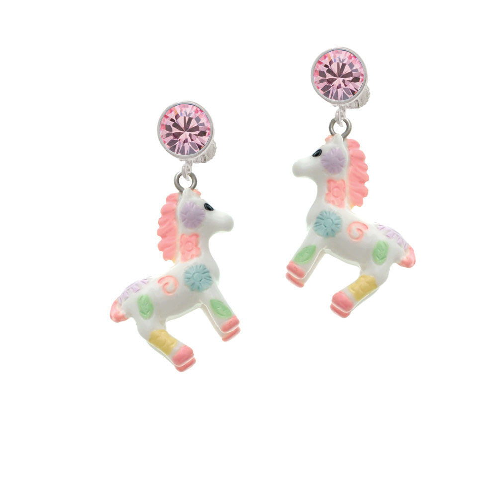 Resin Pastel Paint Pony Crystal Clip On Earrings Image 4