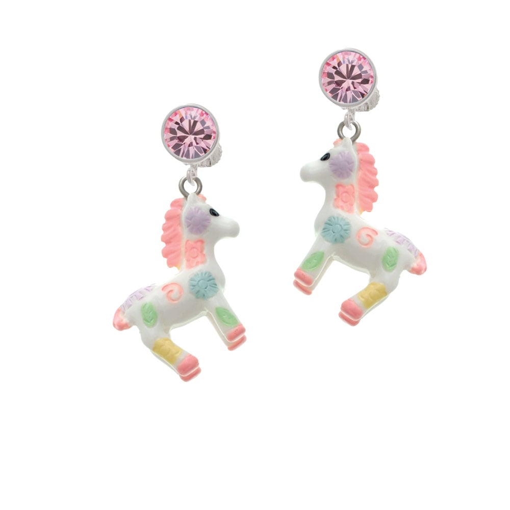 Resin Pastel Paint Pony Crystal Clip On Earrings Image 1