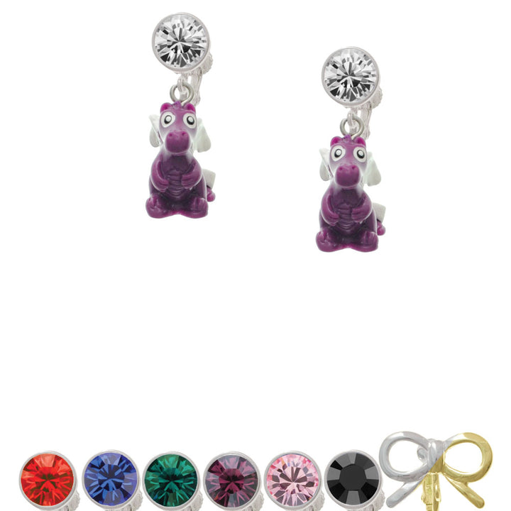 Resin Purple Dragon Darling Crystal Clip On Earrings Image 1