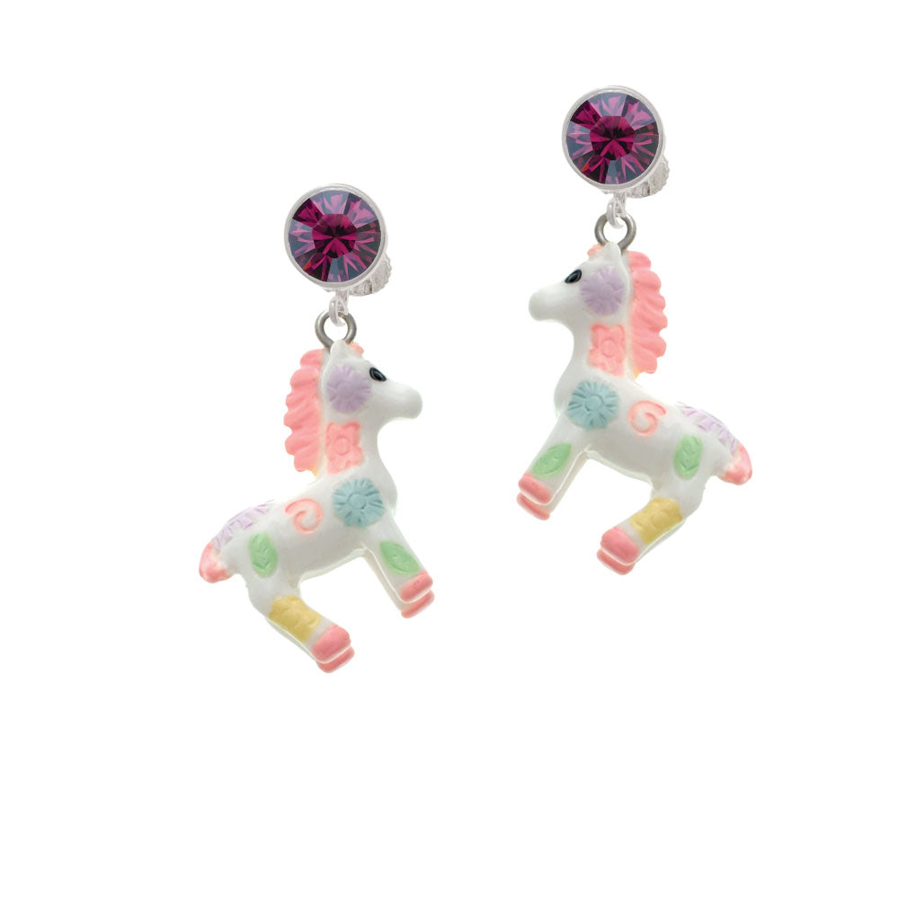 Resin Pastel Paint Pony Crystal Clip On Earrings Image 8