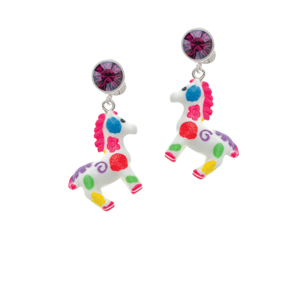 Resin Bright Paint Pony Crystal Clip On Earrings Image 8