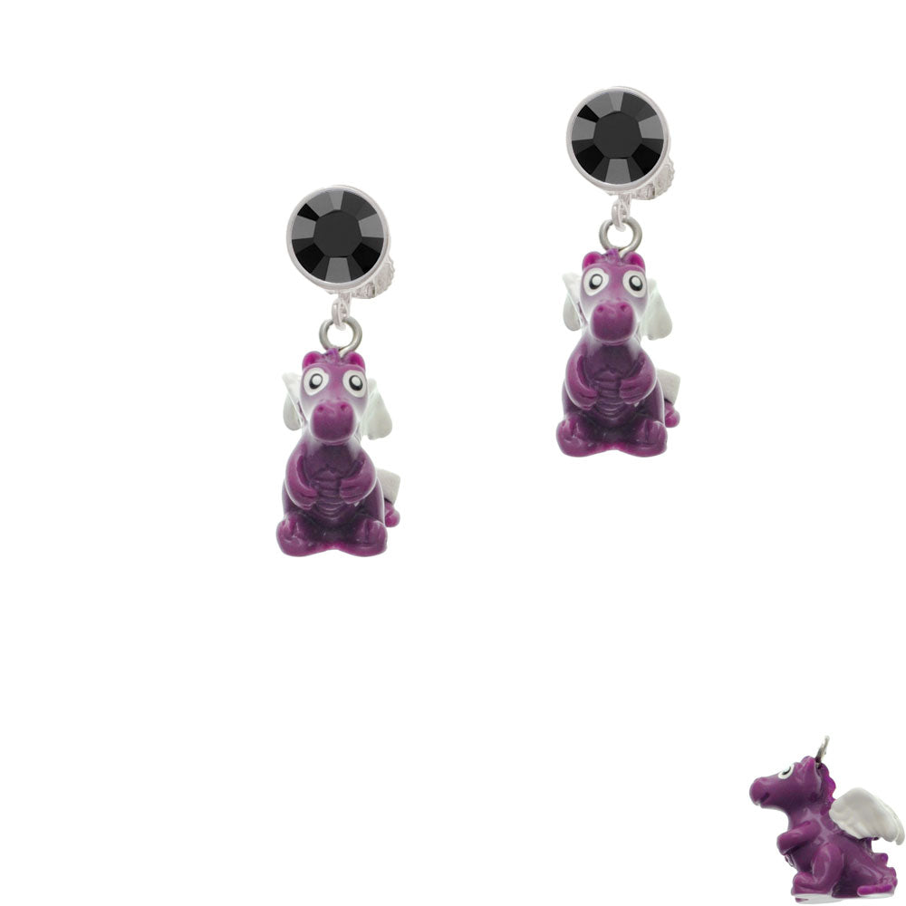 Resin Purple Dragon Darling Crystal Clip On Earrings Image 3