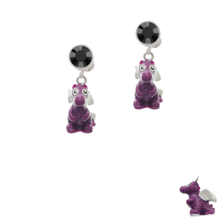 Resin Purple Dragon Darling Crystal Clip On Earrings Image 1