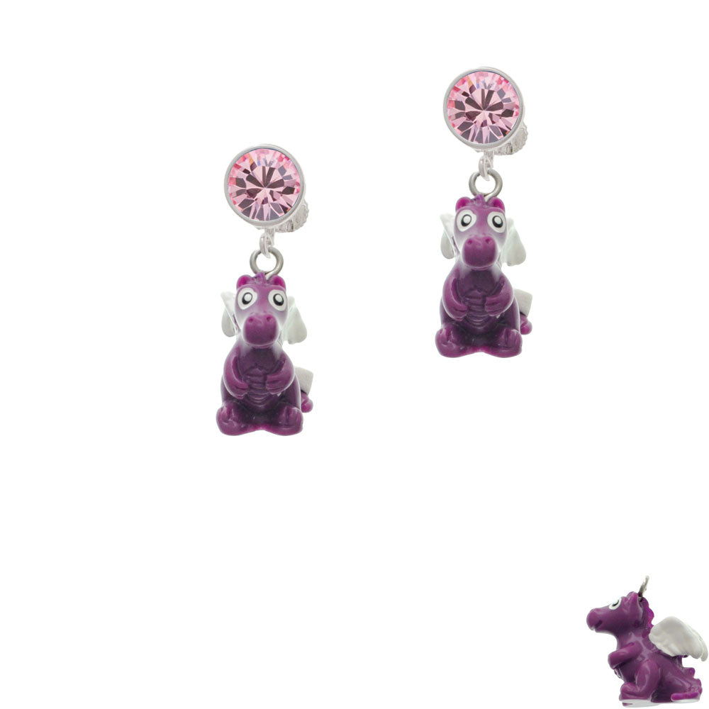 Resin Purple Dragon Darling Crystal Clip On Earrings Image 4