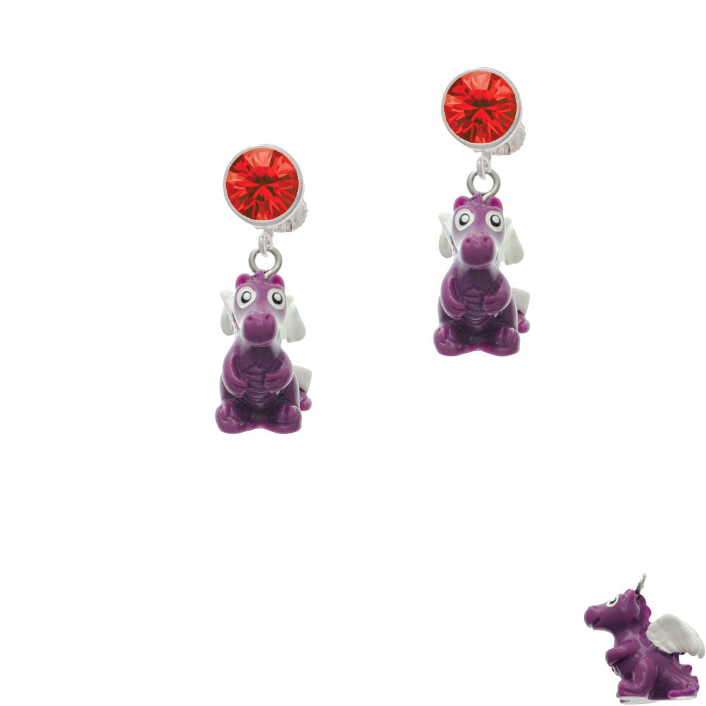 Resin Purple Dragon Darling Crystal Clip On Earrings Image 4