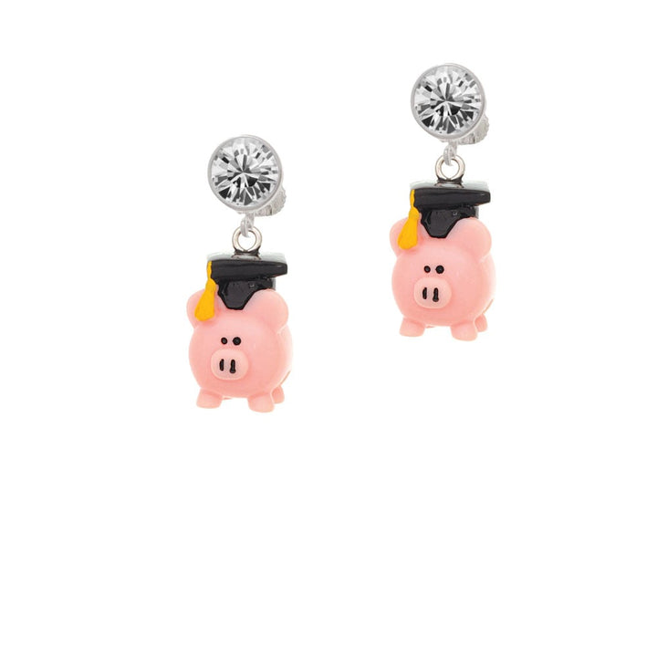 Resin Pink Pig Graduate Crystal Clip On Earrings Image 1