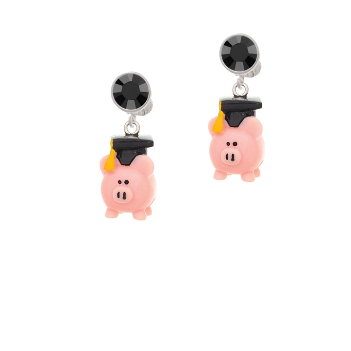 Resin Pink Pig Graduate Crystal Clip On Earrings Image 3