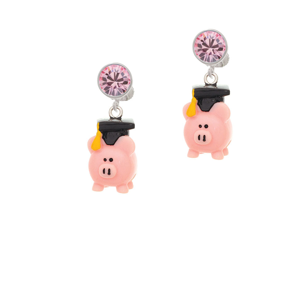 Resin Pink Pig Graduate Crystal Clip On Earrings Image 4