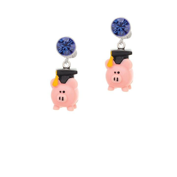 Resin Pink Pig Graduate Crystal Clip On Earrings Image 1