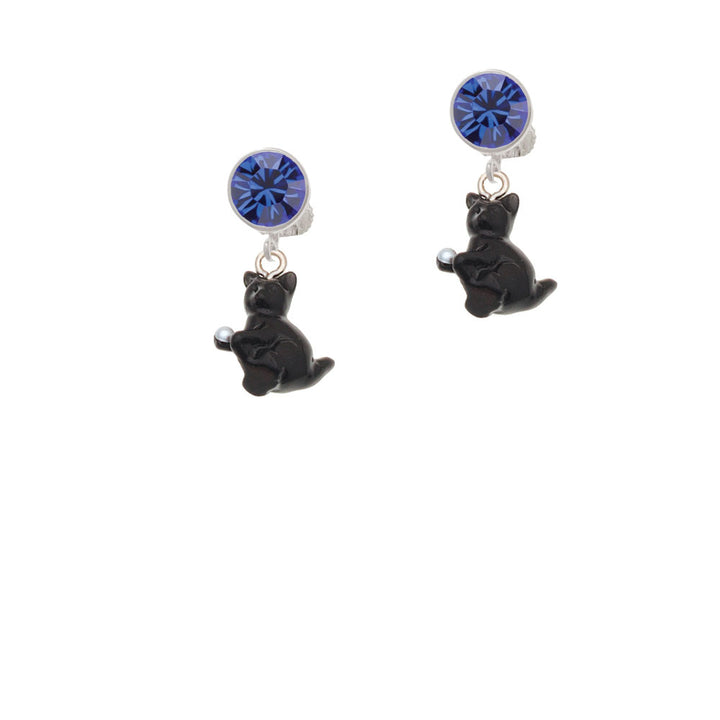 Resin Black Playing Cat Crystal Clip On Earrings Image 7