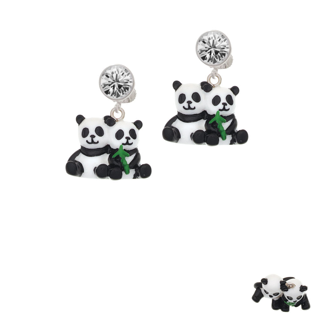 Resin Panda Bear Best Friends Crystal Clip On Earrings Image 2