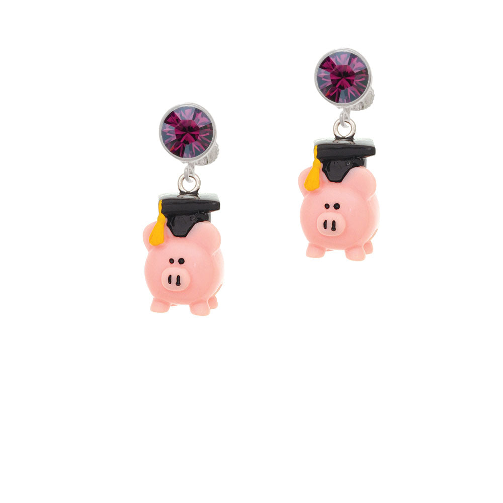 Resin Pink Pig Graduate Crystal Clip On Earrings Image 8