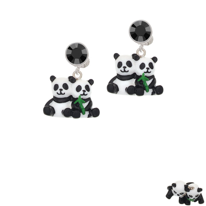 Resin Panda Bear Best Friends Crystal Clip On Earrings Image 3