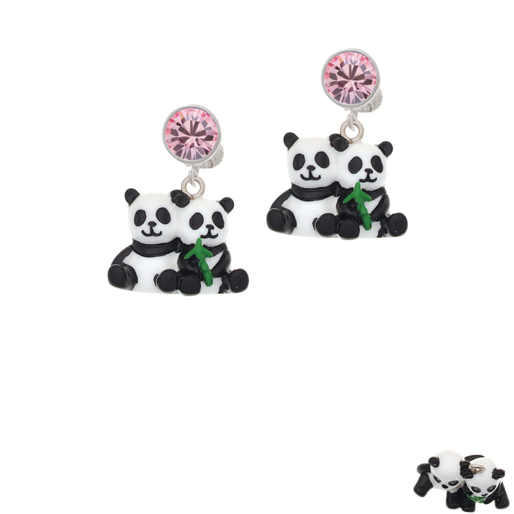 Resin Panda Bear Best Friends Crystal Clip On Earrings Image 4