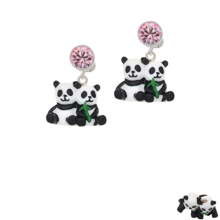 Resin Panda Bear Best Friends Crystal Clip On Earrings Image 1