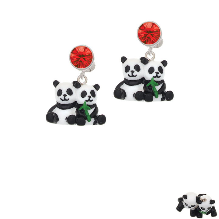 Resin Panda Bear Best Friends Crystal Clip On Earrings Image 4