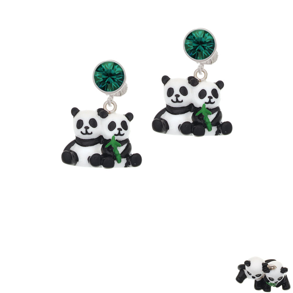 Resin Panda Bear Best Friends Crystal Clip On Earrings Image 6