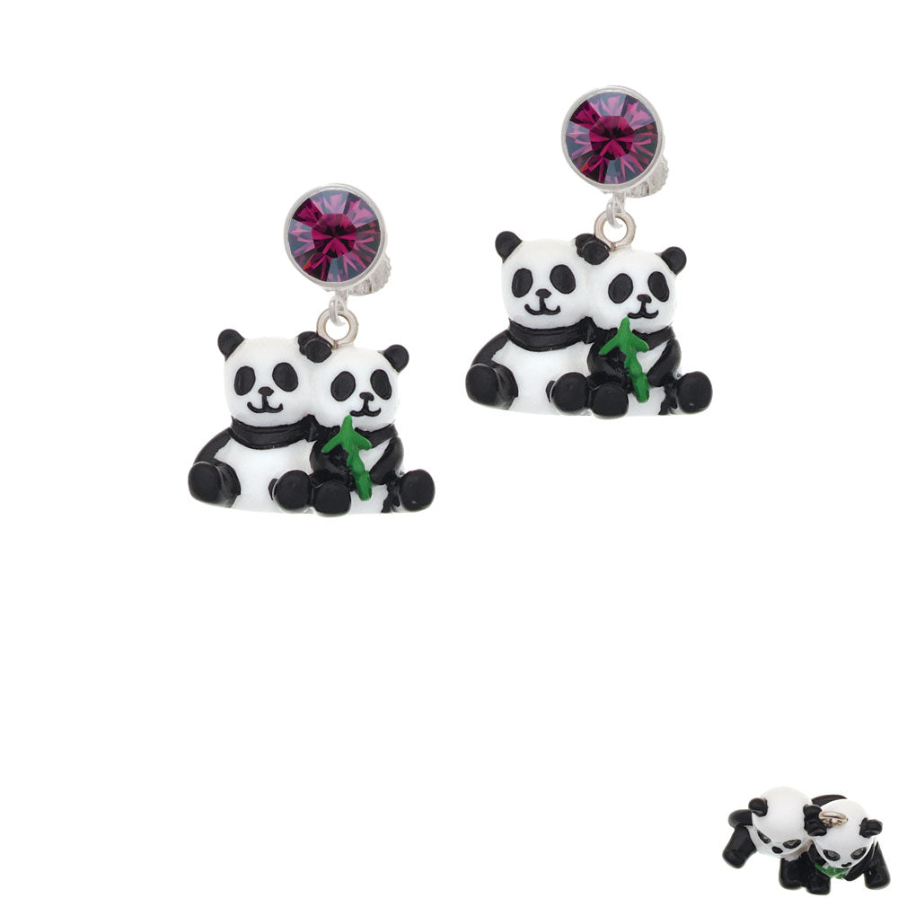 Resin Panda Bear Best Friends Crystal Clip On Earrings Image 8