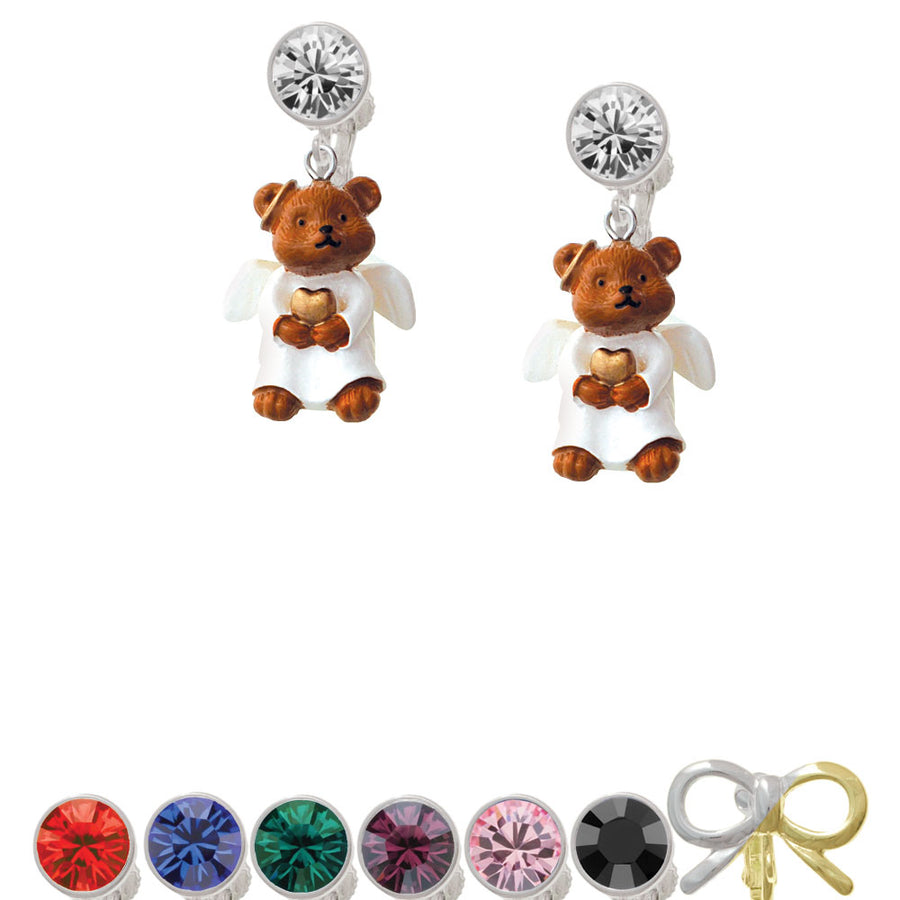 Resin Angel Bear Crystal Clip On Earrings Image 1