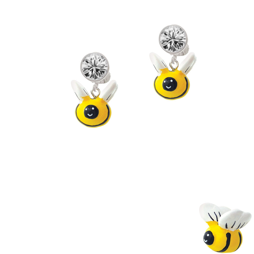 Resin Bumble Bee Crystal Clip On Earrings Image 2