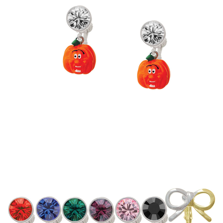 Resin Funny Ahh! Pumpkin Crystal Clip On Earrings Image 1