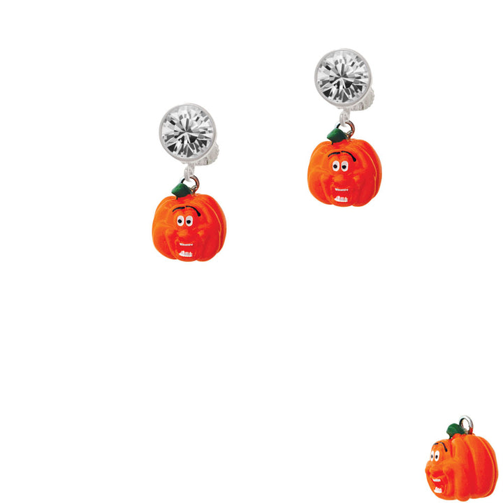 Resin Funny Ahh! Pumpkin Crystal Clip On Earrings Image 2