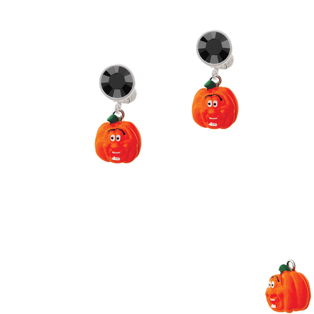 Resin Funny Ahh! Pumpkin Crystal Clip On Earrings Image 3