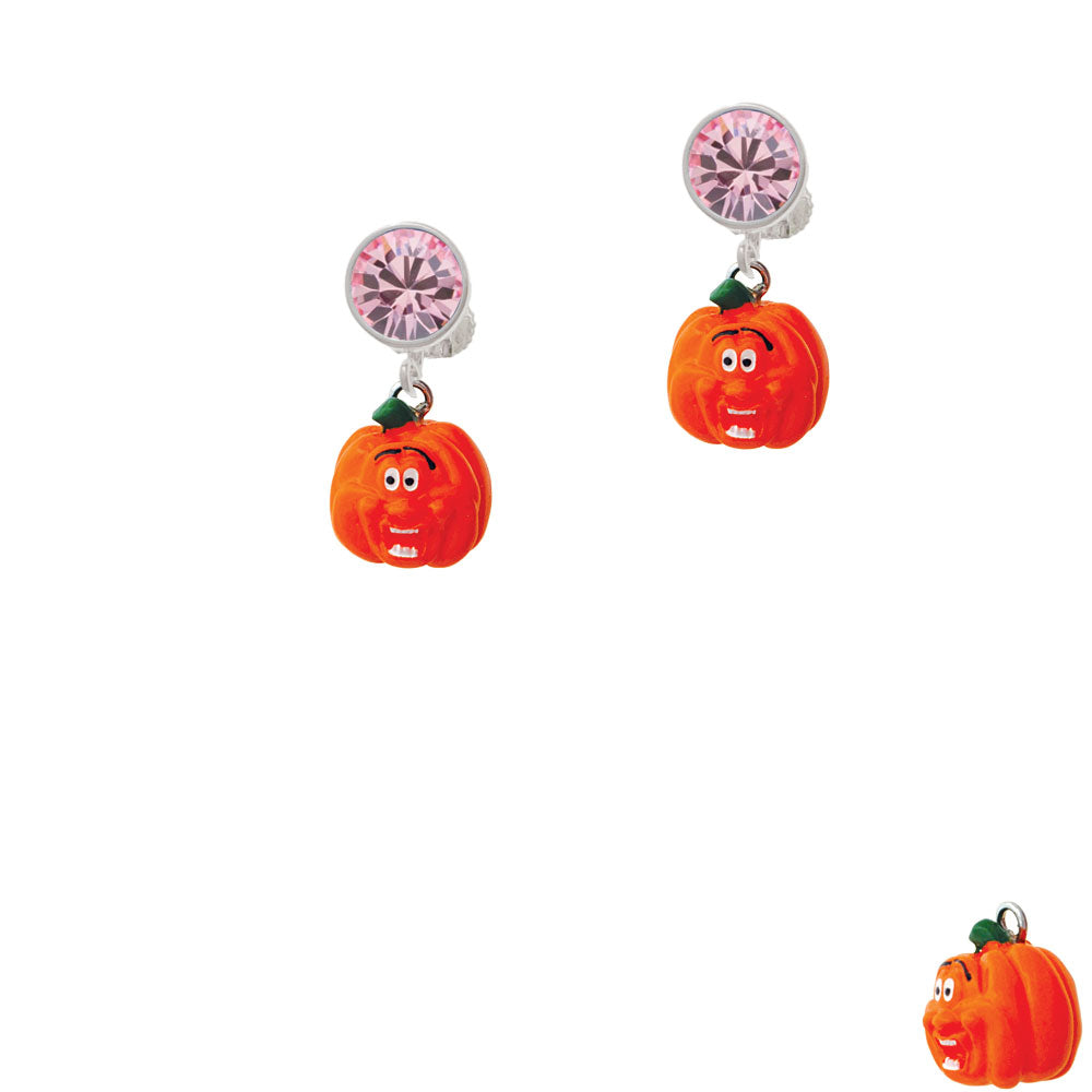 Resin Funny Ahh! Pumpkin Crystal Clip On Earrings Image 4