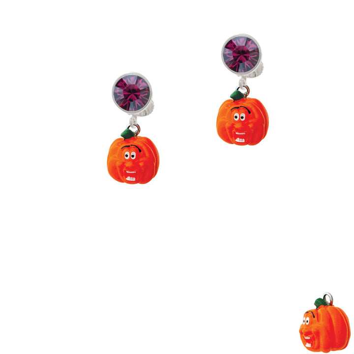 Resin Funny Ahh! Pumpkin Crystal Clip On Earrings Image 8