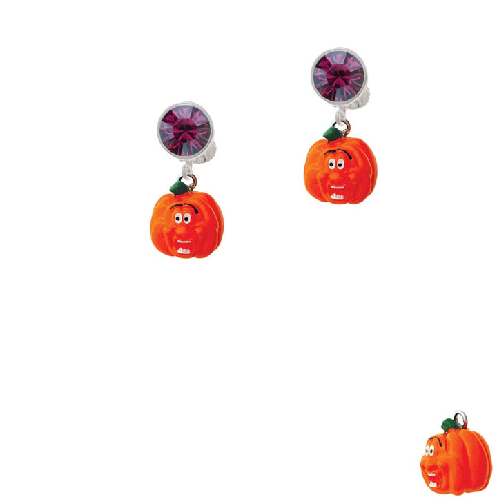 Resin Funny Ahh! Pumpkin Crystal Clip On Earrings Image 1