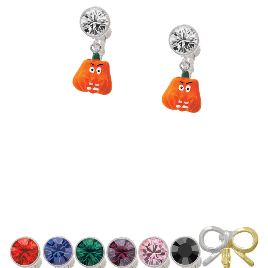 Resin Funny Boo! Pumpkin Crystal Clip On Earrings Image 1