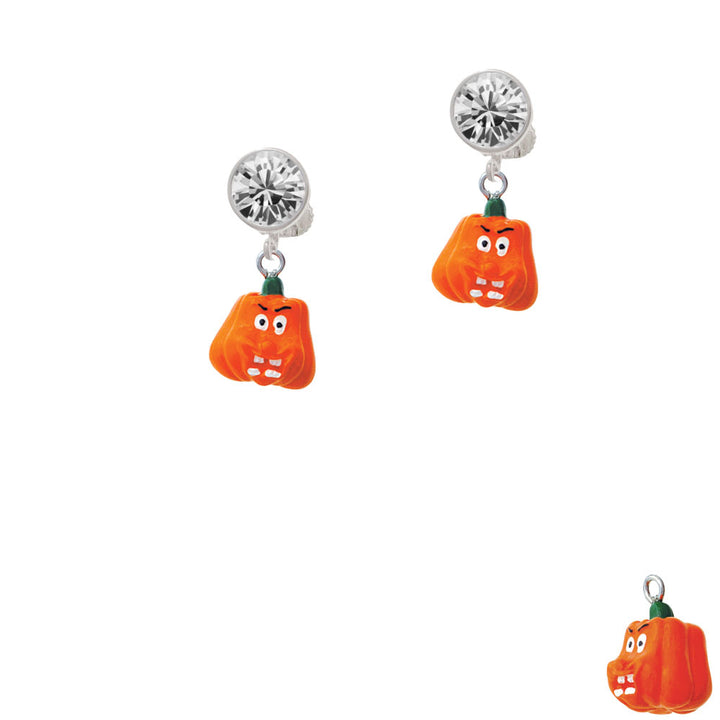 Resin Funny Boo! Pumpkin Crystal Clip On Earrings Image 2