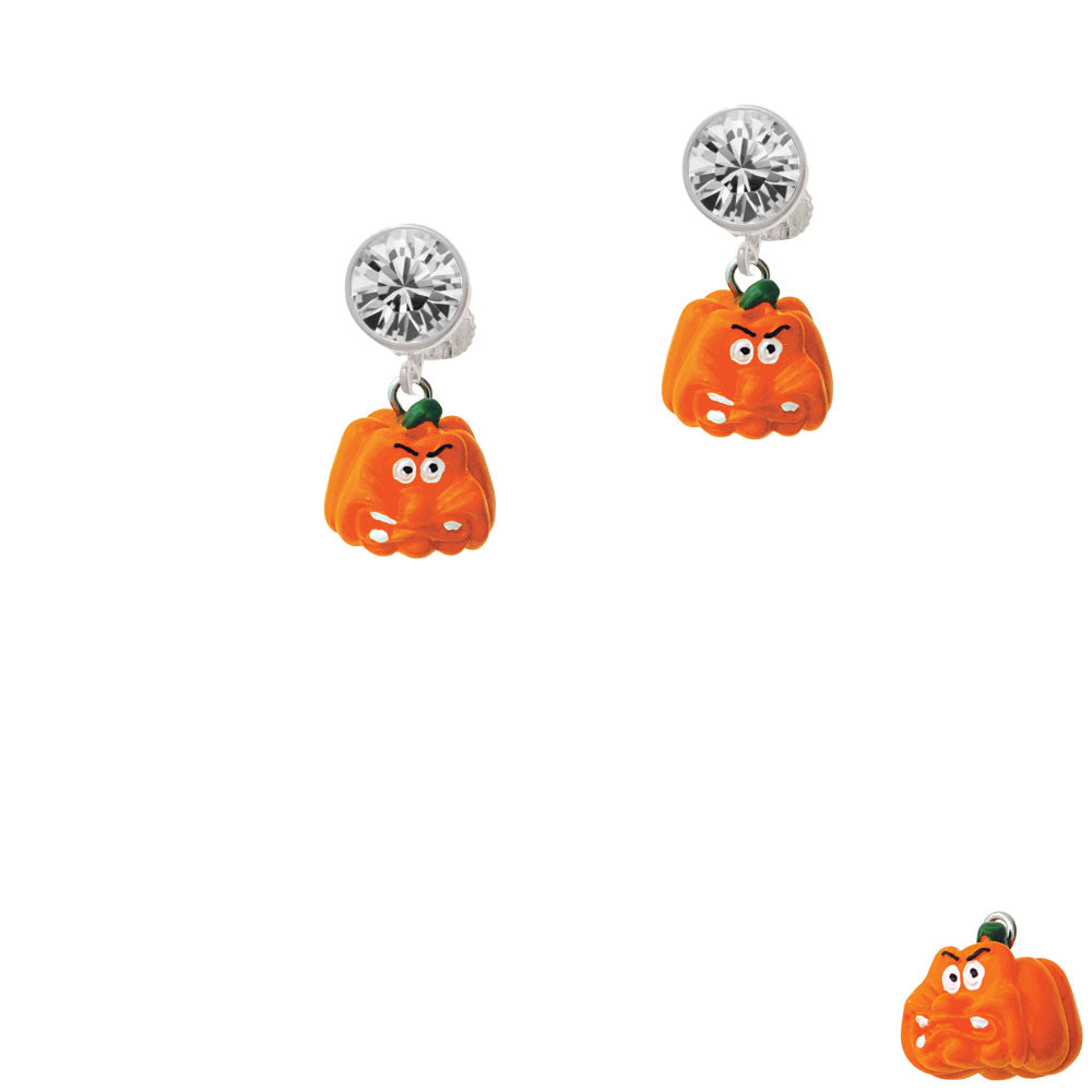 Resin Funny Grr! Pumpkin Crystal Clip On Earrings Image 2