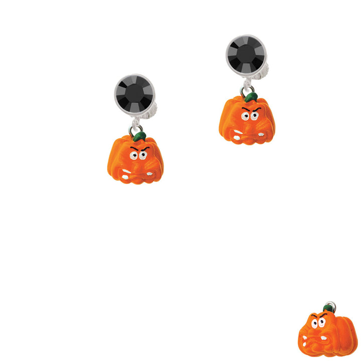 Resin Funny Grr! Pumpkin Crystal Clip On Earrings Image 3