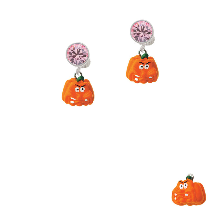 Resin Funny Grr! Pumpkin Crystal Clip On Earrings Image 4