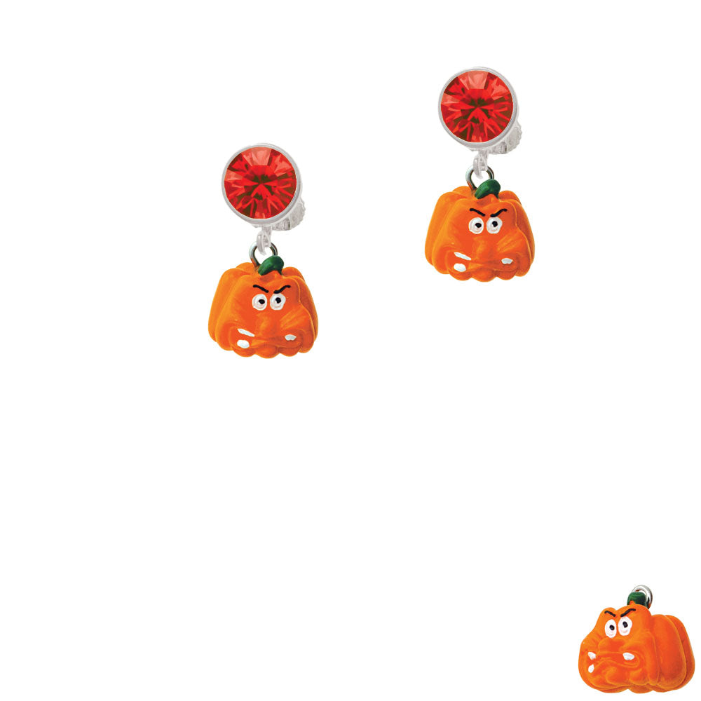 Resin Funny Grr! Pumpkin Crystal Clip On Earrings Image 4